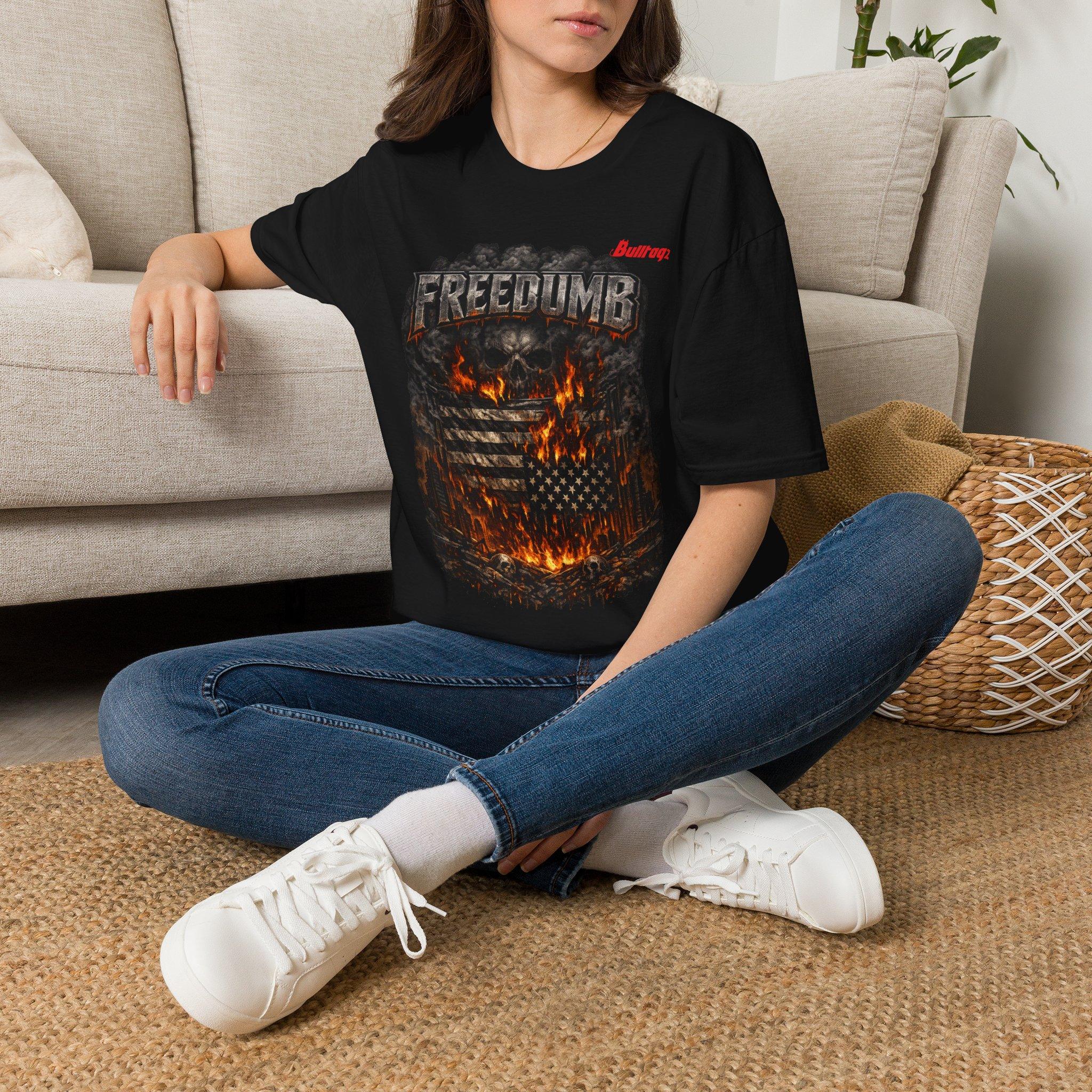 Freedom Skull T-Shirt — "FREEDUMB" Grunge Flame Graphic - Image 2
